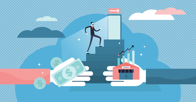 exit-business-vector-illustration-flat-tiny-company-sale-persons-concept